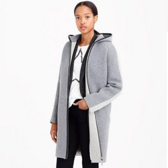 J Crew Stadium Cloth Color Blocked Coat Leather Detail Like NEW 4 - Picture 1 of 9